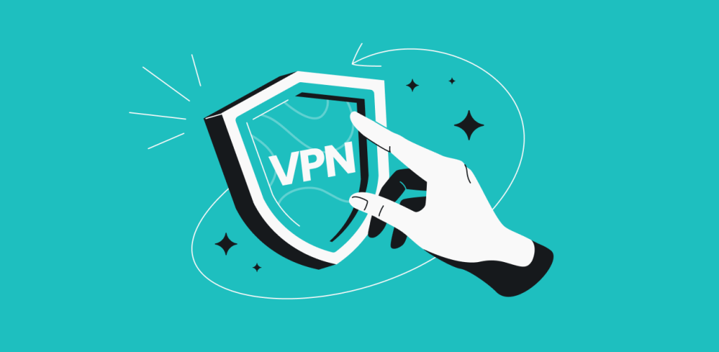 Vetor de mão apontando o símbolo de VPN para jogos